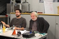 Lesung: 'Sterns Weg' von Thomas Heerman van Voss; Thomas Heerman van Voss und Übersetzer Ulrich Faure im EJOT Labor; Foto: Jens Gesper