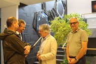 Jazz-Konzert 'Glass to Sand' mit der Jazz Formation Kapok: Auftaktveranstaltung des Literaturpflasters - Lars-Peter Dickel (WP), Andreas Droese (Vorstand der Sparkasse Wittgenstein), Prof. Dr. Ralf Schnell (Schirmherr) und Andreas Wolf (1. Vorsitzender der Kulturgemeinde); Foto: Rikarde Riedesel